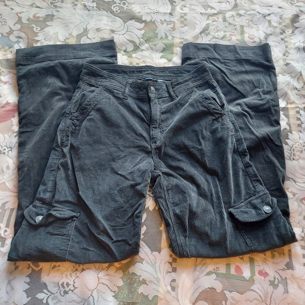American Eagle Grey Corduroy Cargo Pants Wide Leg Stretch Womens 00 Regular